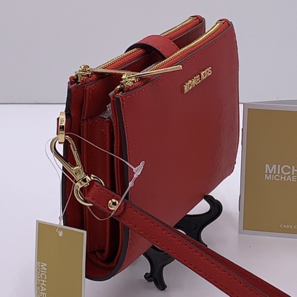 Michael Kors Large Double Zip Wristlet Leather Flame Color - Picture 12 of 16